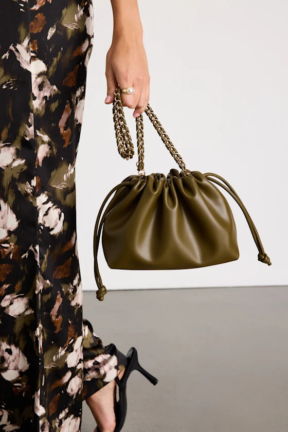 Franca Olive Vegan Leather Drawstring Shoulder Bag | Lulus