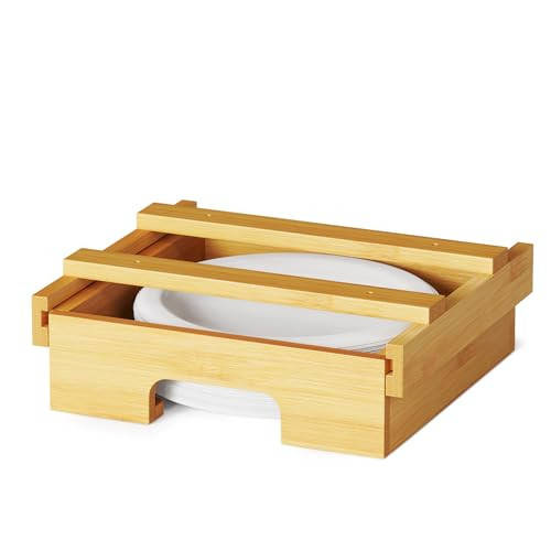 SpaceAid 8.5-inch Paper Plate Dispenser, Under Cabinet Bamboo Plates Holder, Kitchen Counter Vertical Dipensers Holders Countertop Caddy, Bamboo | Amazon (US)