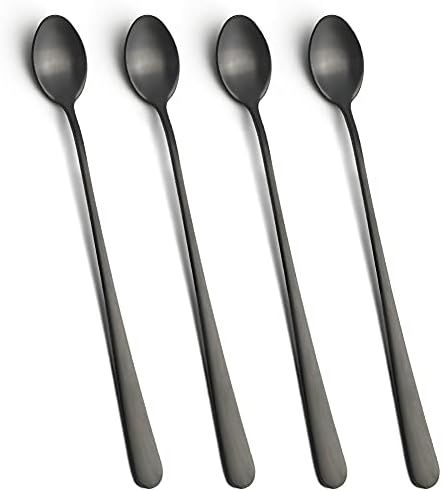 Long Handle Spoons, 9-inch Black Ice Tea Spoons, IQCWOOD Stainless Steel Ice Cream Spoon, Coffee Spo | Amazon (US)
