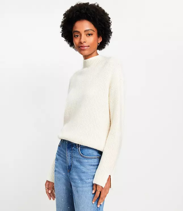 Petite Ribbed Mock Neck Sweater | LOFT