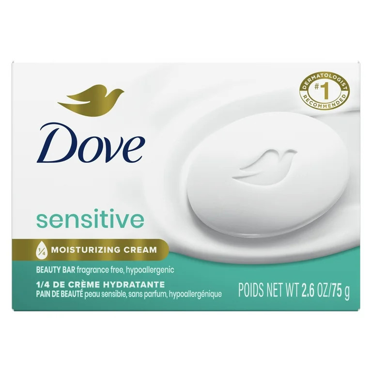 Dove Beauty Bar Soap for Women Sensitive Skin Fragrance Free and Hypoallergenic, 2.6 oz | Walmart (US)