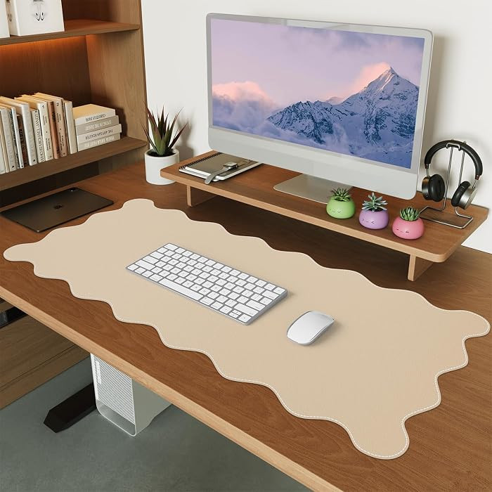 iCasso Leather Mouse Pad,Extra Large Desk Pad,Back to School Cute Scalloped Computer Mat for Desk... | Amazon (US)