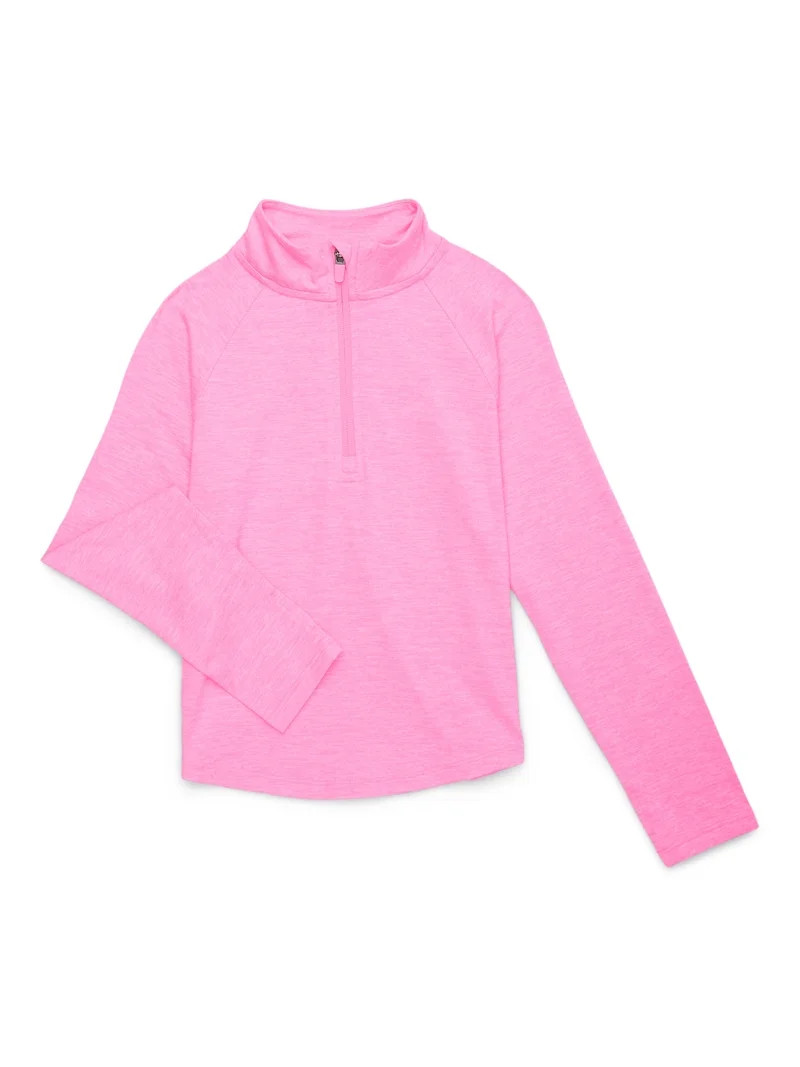 Athletic Works Girl's Active Long-Sleeve Quarter Zip Top, Sizes 4-18 & Plus | Walmart (US)
