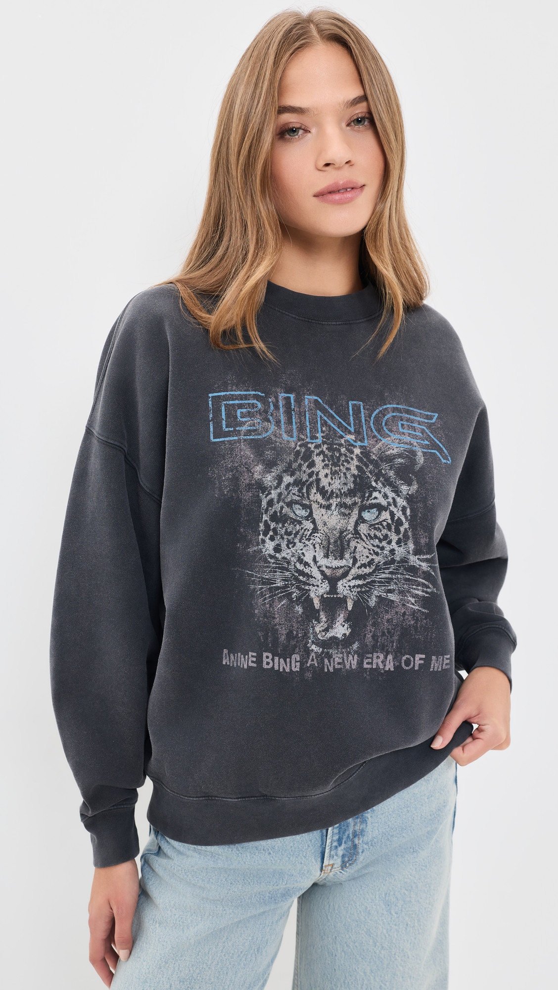 ANINE BING Miles Leopard Muse Sweatshirt Washed Black XL | Shopbop