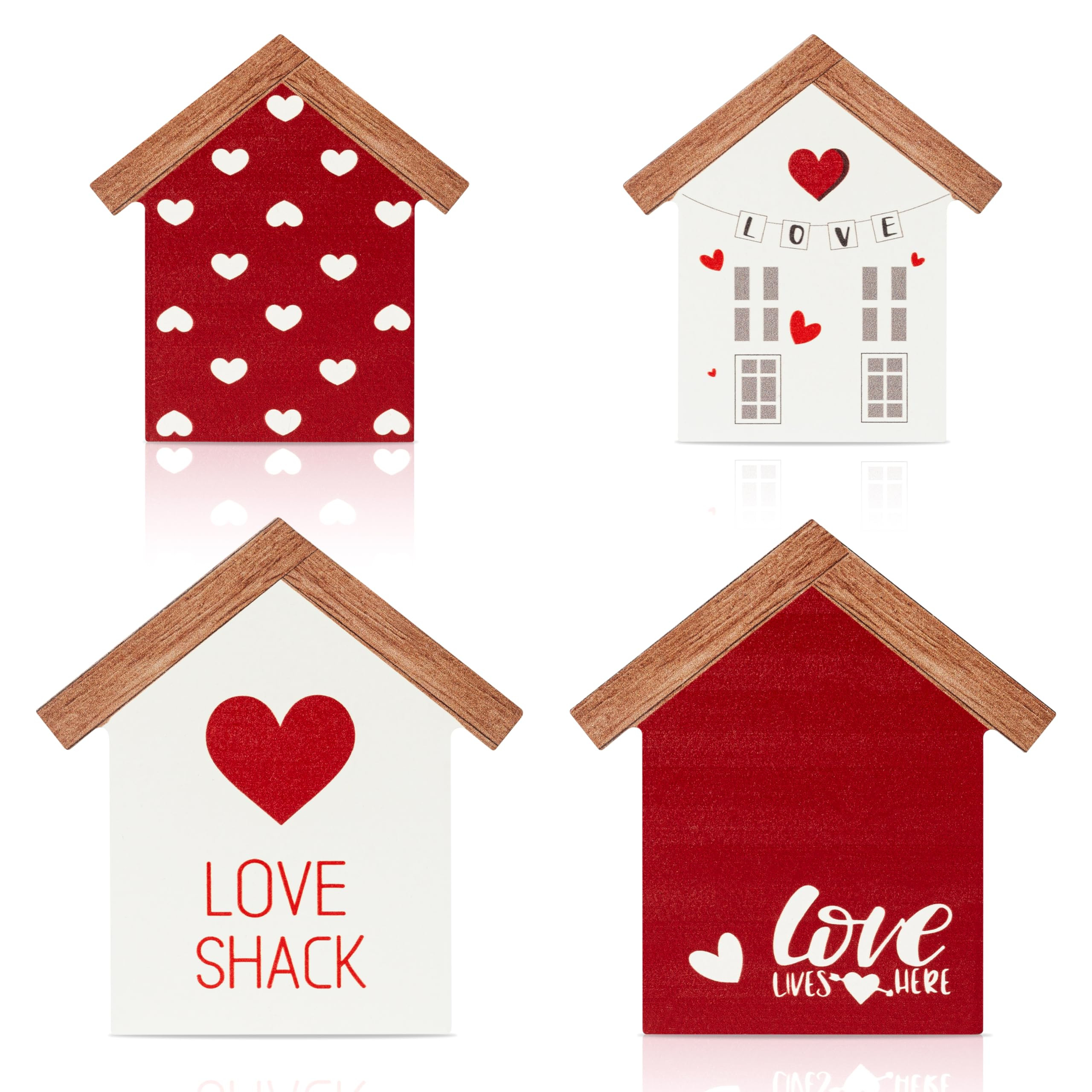 WATINC 4PCS Valentine House Shaped Wooden Tiered Tray Sign Table Decor, Happy Valentine's Day Tab... | Amazon (US)