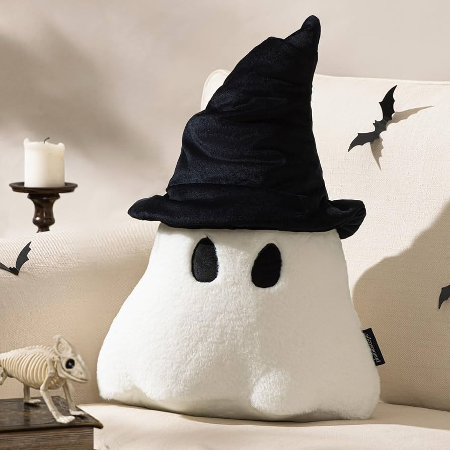 Phantoscope Happy Halloween Ghost Shaped Throw Pillow with Witch Hat, 3D Hippie Halloween Ghost P... | Amazon (US)