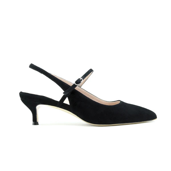 Black Suede Mary Jane Slingback Kitten Heel | ALLY Shoes