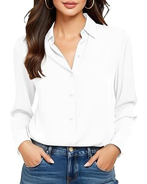 COUXILY Non-Iron & Wrinkle-Free Womens Button Down Shirts with Mulberry Silk Long Sleeve Blouse C... | Amazon (US)