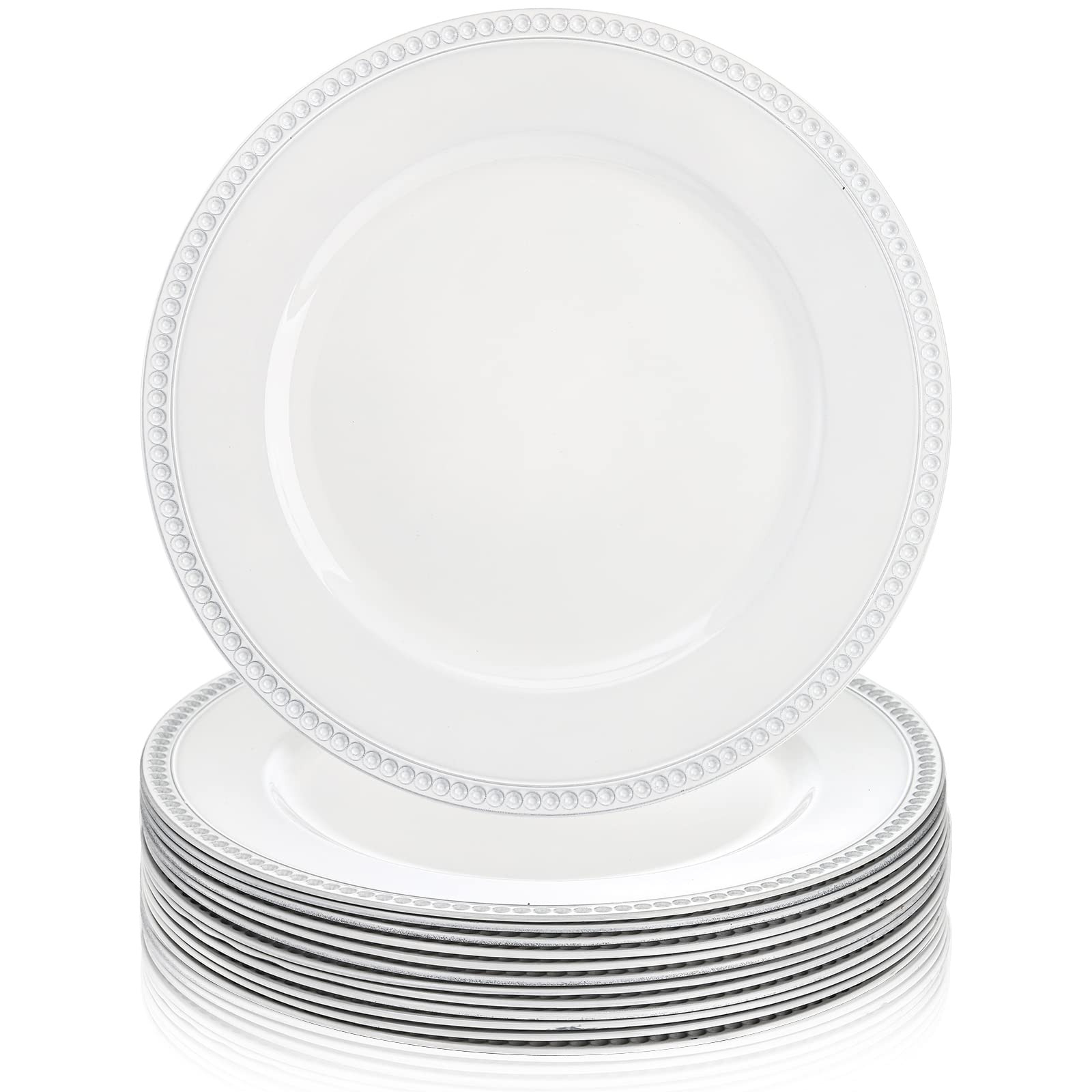 Okllen 12 Pack Plastic Round Charger Plates, 13" Dinner Chargers Decorative Plates with Beaded Ri... | Amazon (US)