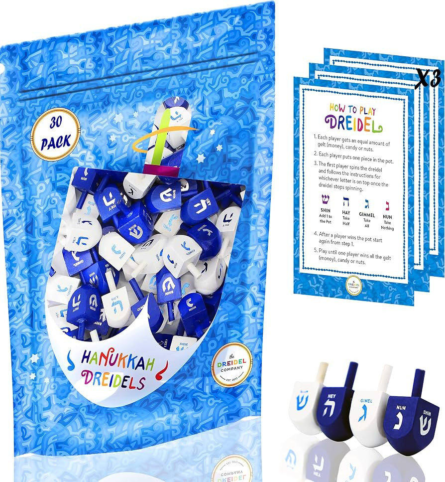 The Dreidel Company 25 Solid Blue & White Wooden Hand Painted Hanukkah Dreidels with English Tran... | Amazon (US)