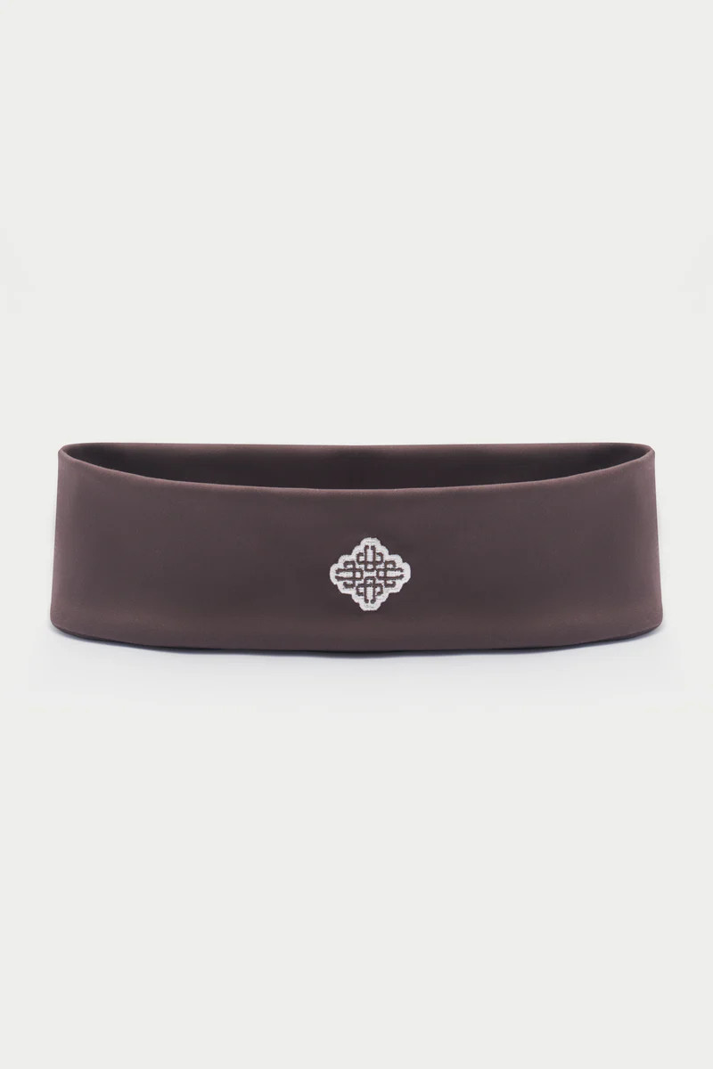 EMBROIDERED EMBLEM HEADBAND - CHOCOLATE | The Couture Club