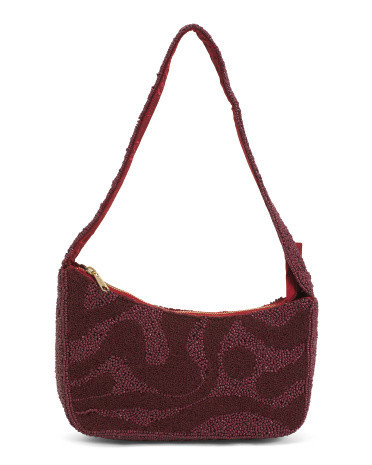 Beaded Handbag With Short Shoulder Strap, Leather | TJ Maxx