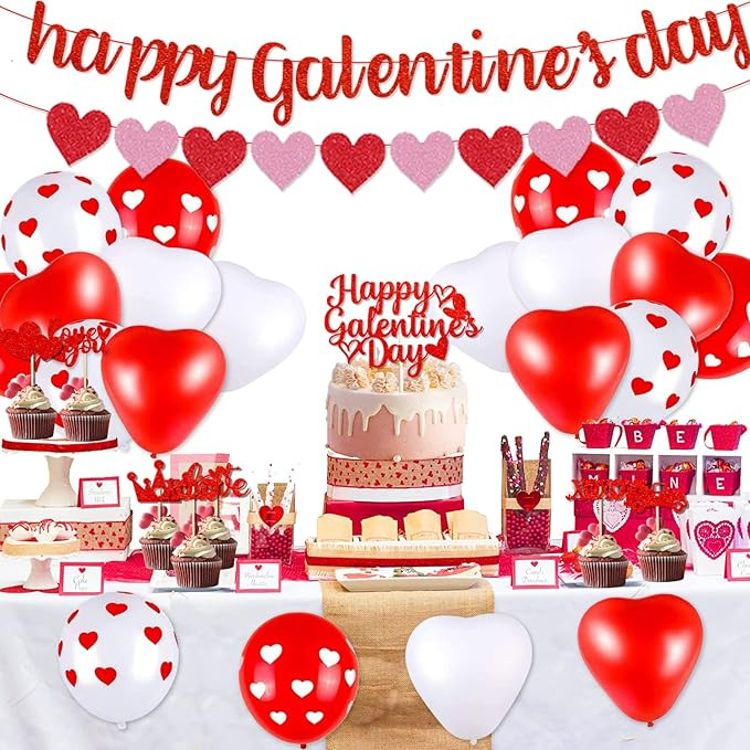 Galentine’s Day Decorations Kit,Red Glittery Happy Galentines Day Banner Cake Topper and Heart ... | Amazon (US)