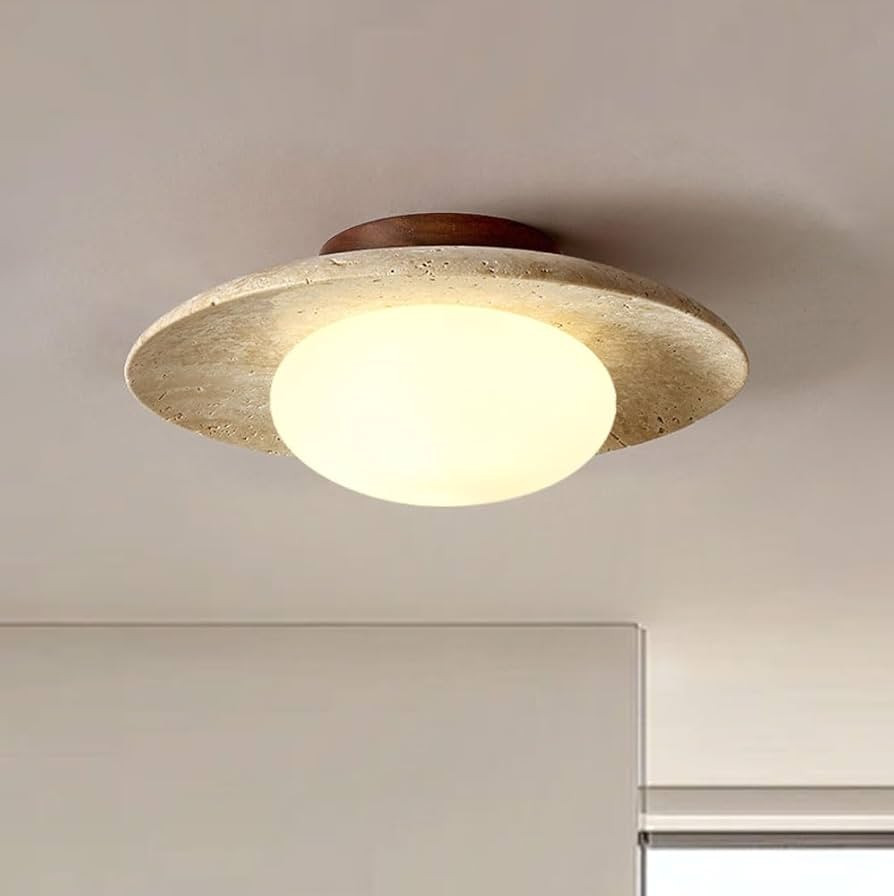 Yellow Travertine Ceiling Light, 9.8" Wabi Sabi Light Fixture with Round Travertine Stone Lampsha... | Amazon (US)