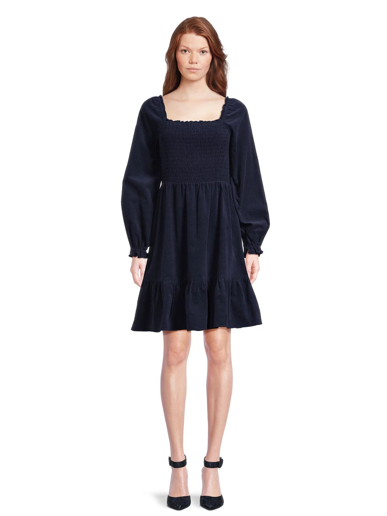 Time and Tru Women's Smocked Square Neck Corduroy Dress | Walmart (US)