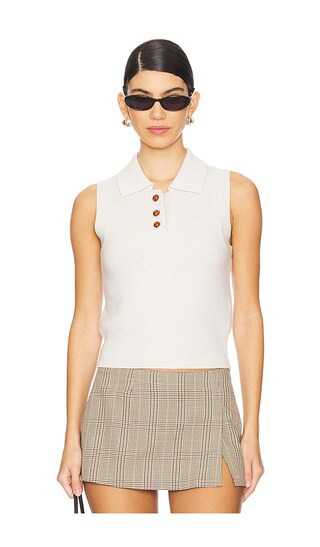 Knitted Polo Top in Tofu Beige | Revolve Clothing (Global)