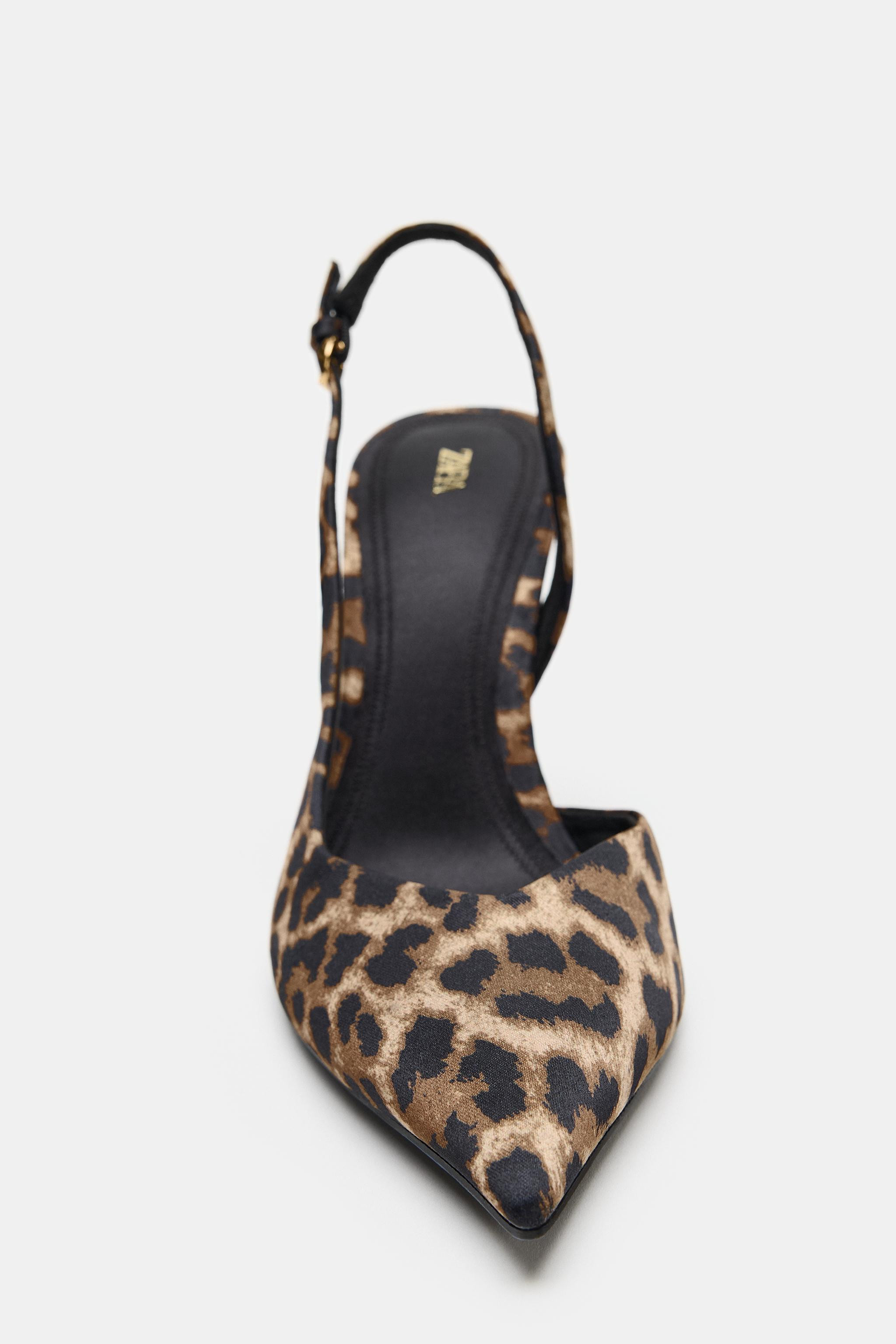 Animal print high-heeled shoes. Slingback strap with metal buckle. V-cut vamp. High stiletto heel... | Zara US