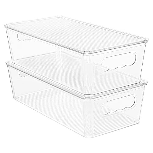 Vtopmart 2pcs Clear Organizers and Storage Bins with Lids, Stackable Plastic Storage Containers with Handles for Fridge, Freezer, Pantry, Cabinet, Kitchen Organization | Amazon (US)