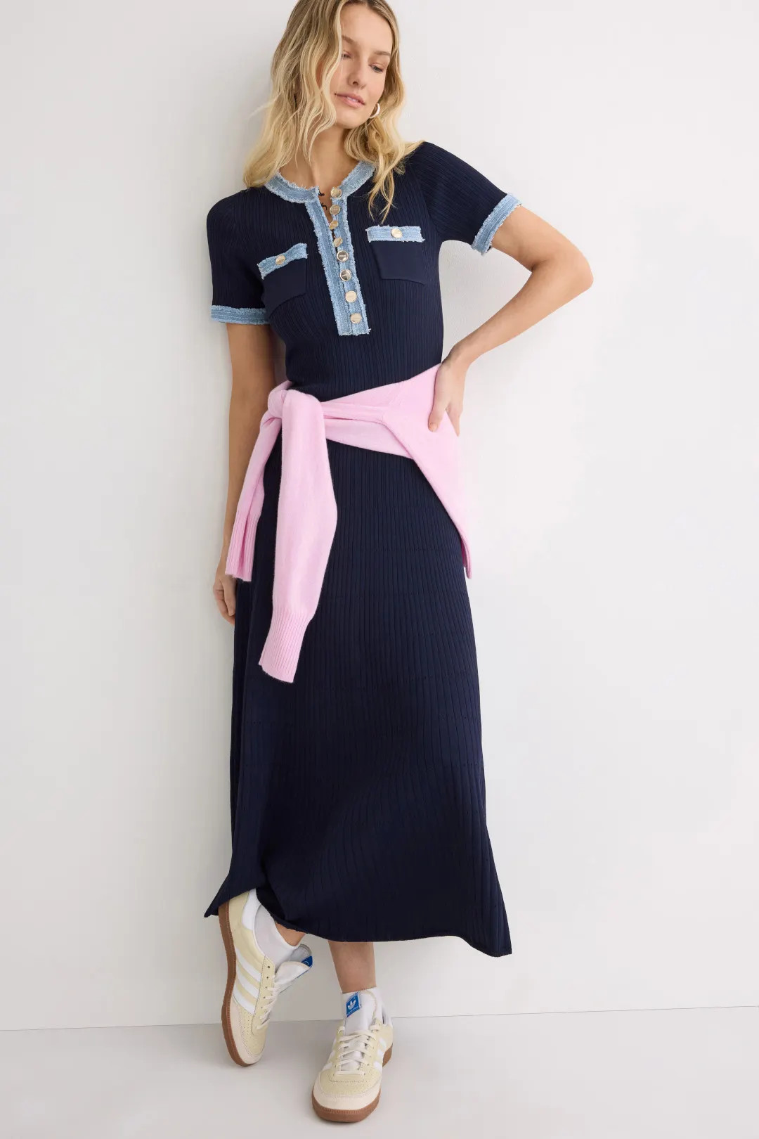 Knit And Denim Midi Dress | Rent the Runway