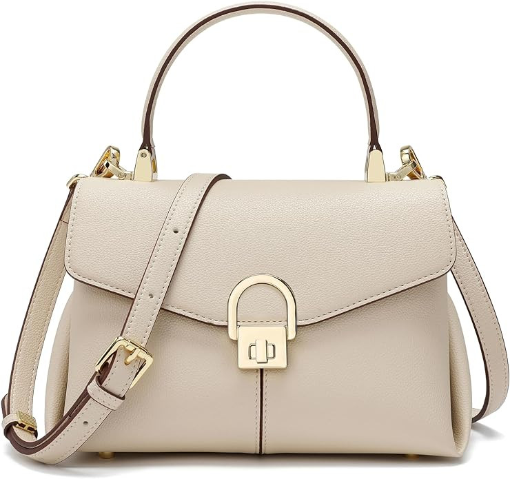 Top Handle Leather Tote Satchel Bag for Women, Ladies Shoulder Purses with Metal Button Lock | Amazon (US)