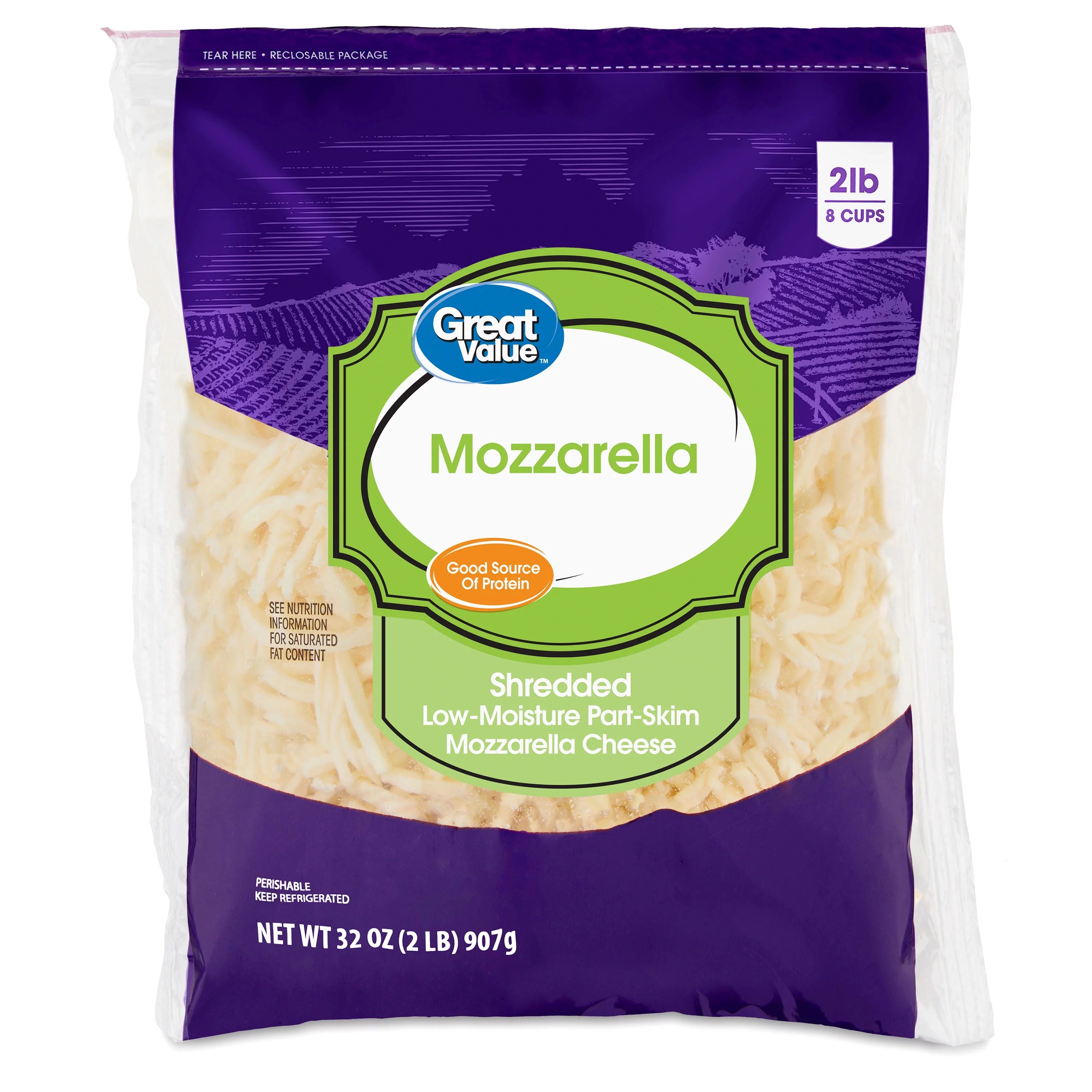Great Value Shredded Low-Moisture Part-Skim Mozzarella Cheese, 32 oz | Walmart (US)