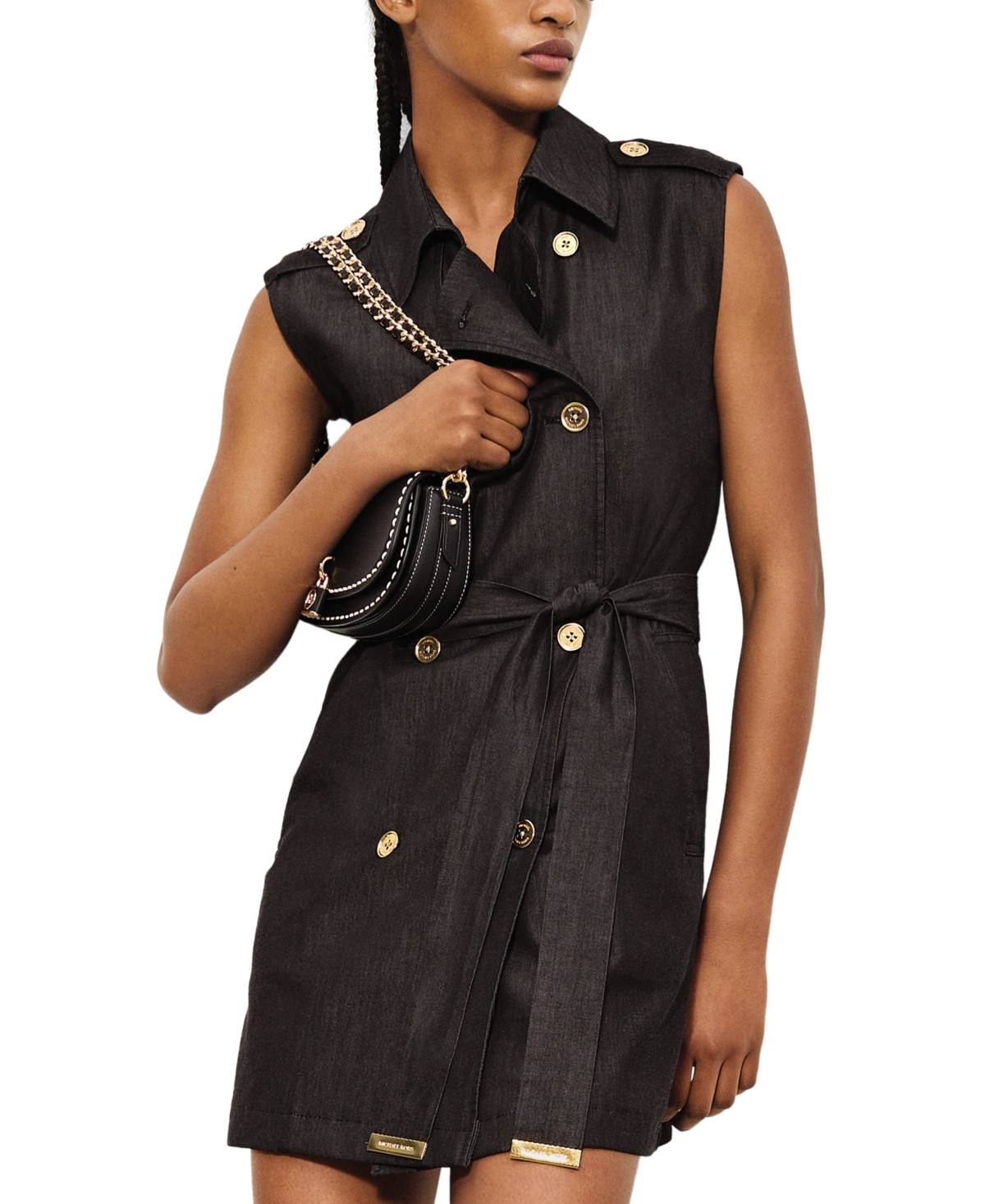 Michael Michael Kors Women's Chambray Trenchcoat Dress - Black Rinse | Macy's