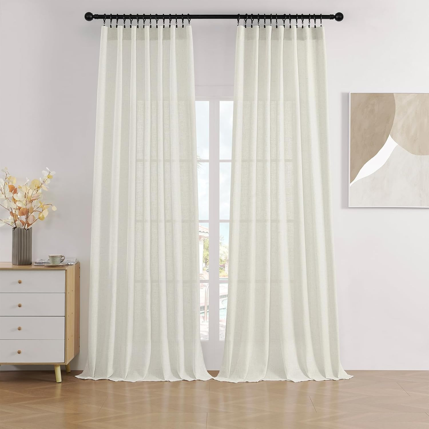 Joydeco Linen Curtains 2 Panel Set,Light Filtering, Ivory on Linen Curtains 96 Inch Curtains for ... | Amazon (US)