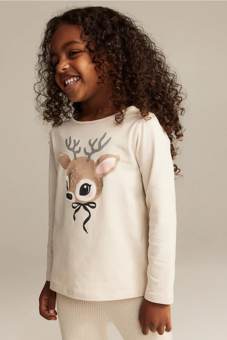 Printed Jersey Top - Light beige/deer - Kids | H&M US | H&M (US + CA)