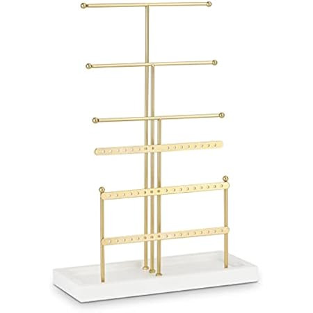 MyGift 5-Tier Gold Tabletop Metal Jewelry Necklace, Bracelet, Earring, Organizer with Ring Tray | Amazon (US)