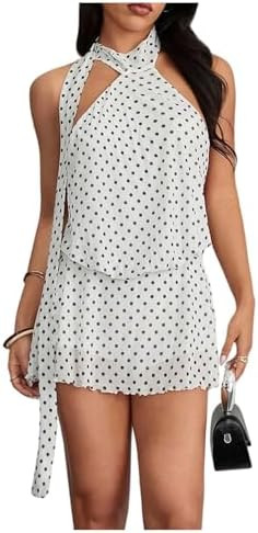 OYOANGLE Women's Y2k Polka Dots Backless Halter Dress Sleeveless Party Going Out Mini Tank Dresse... | Amazon (US)