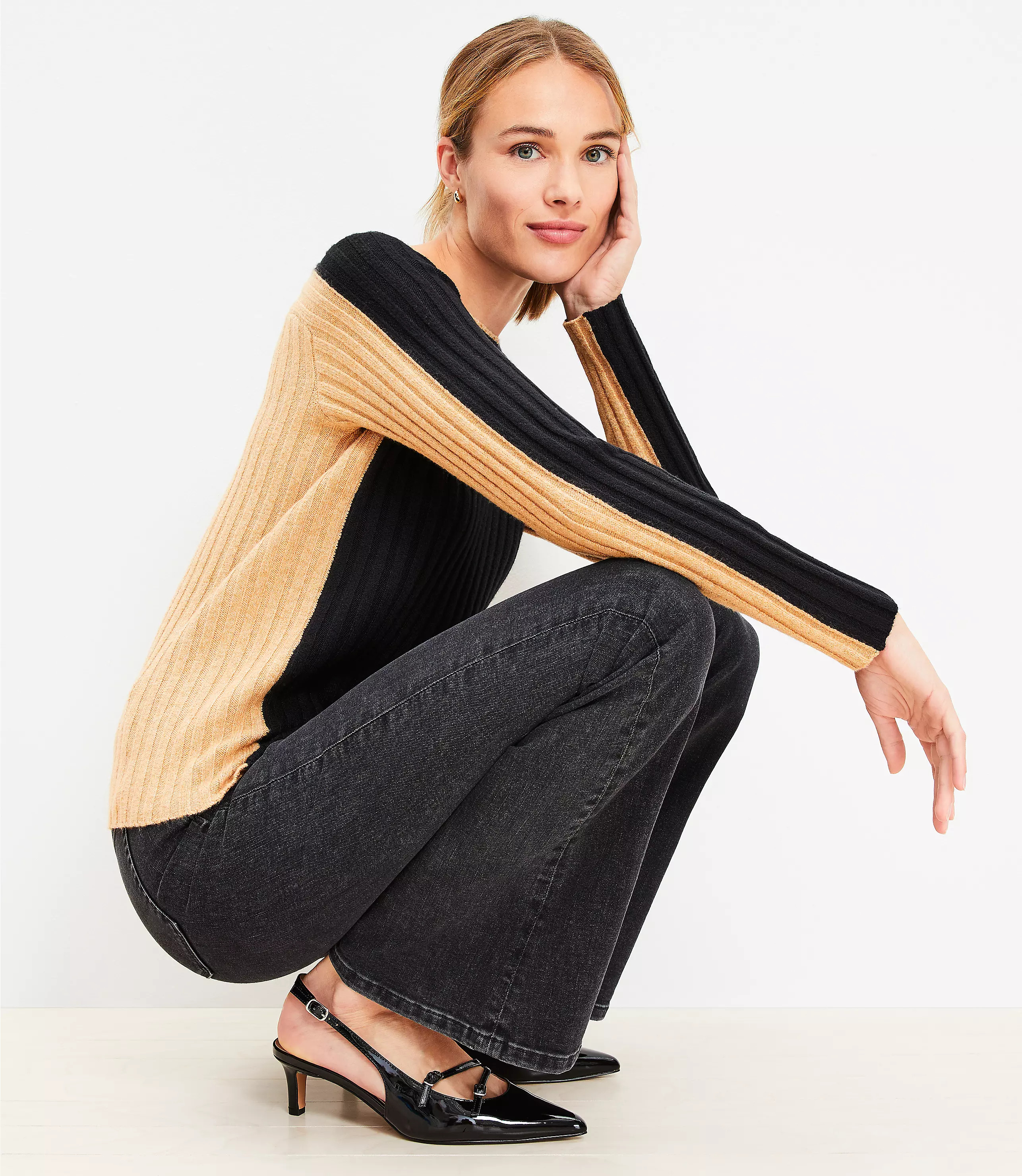Ribbed Contrast Back Sweater | LOFT
