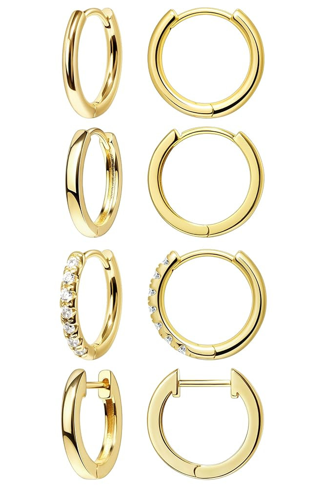 Small Gold Huggie Hoop Earrings Set for Women Men Hypoallergenic 14K Plated Stack Cartilage Earri... | Amazon (US)