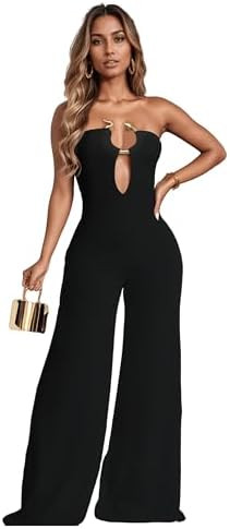 Figdaw Strapless Elegant Jumpsuit Brunch Outfit for Women 2026 Casual Dressy | Amazon (US)