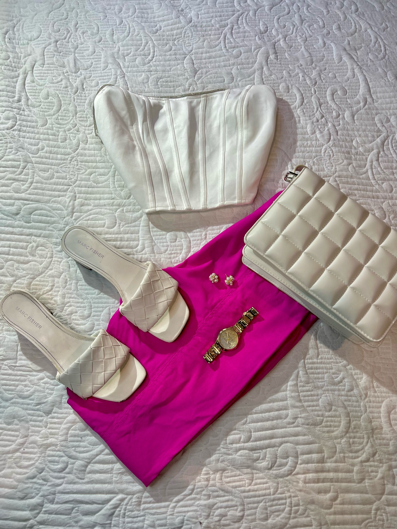 shein outfit, H&M, pink outfit, corsets, shein, outfit inspo, pink pants, Marshall’s, H&M outfit, heels, fashion, gold accessories 