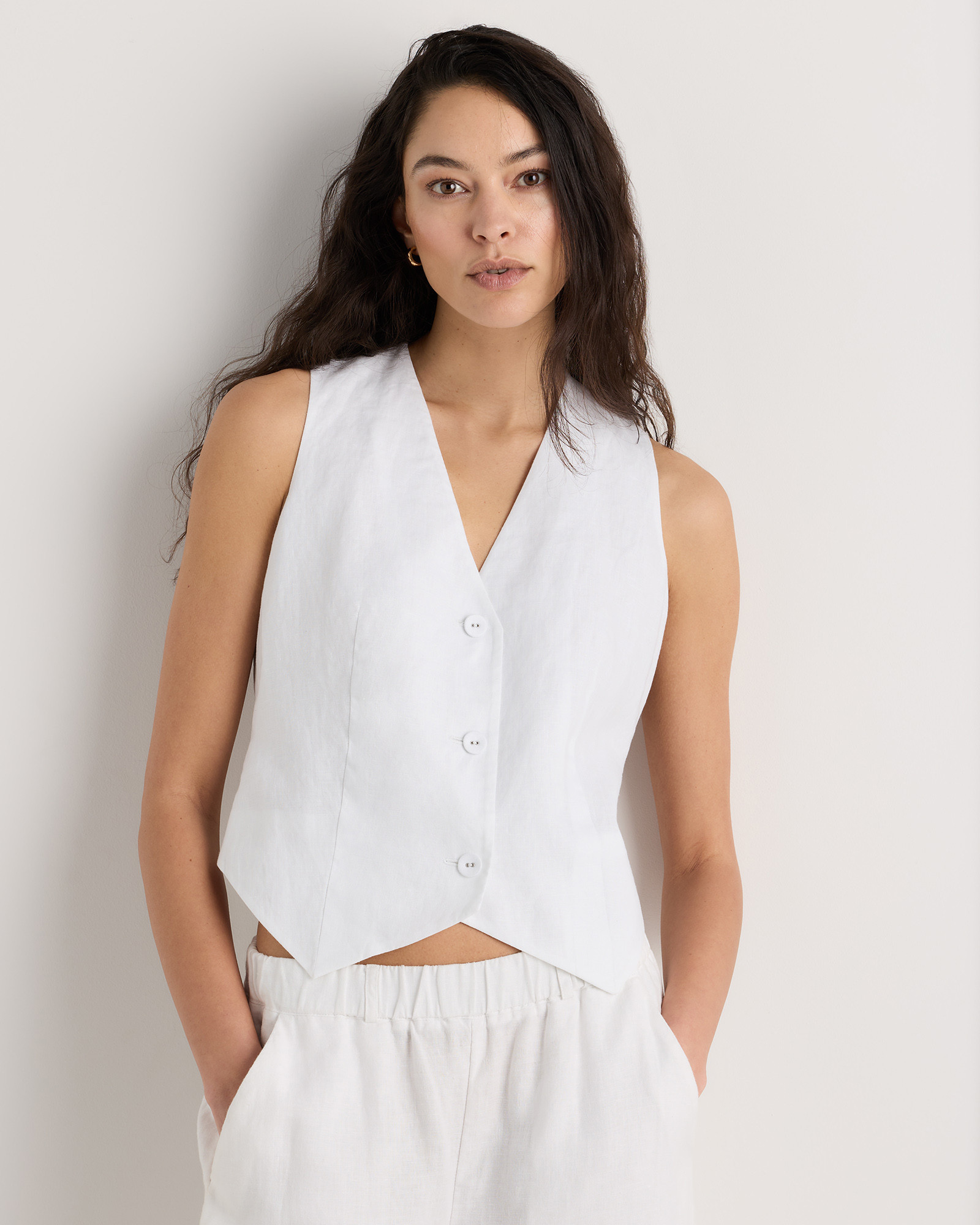 Quince | Women's 100% European Linen Vest in White, Size XL | Quince