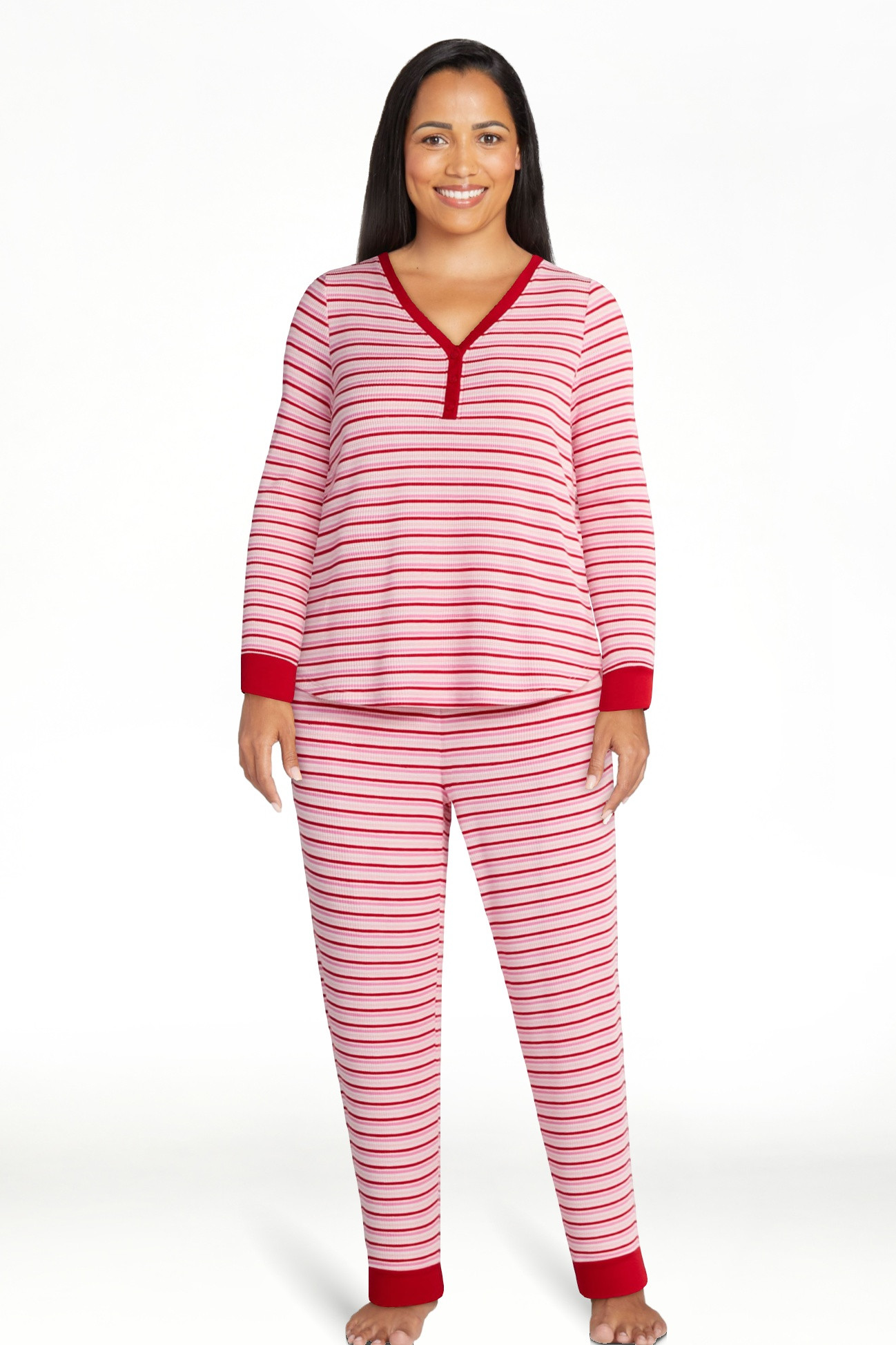 Joyspun Women's Waffle Knit Henley Sleep Top, Joggers and Socks Pajama Set, 3-Piece, Sizes XS-3X | Walmart (US)