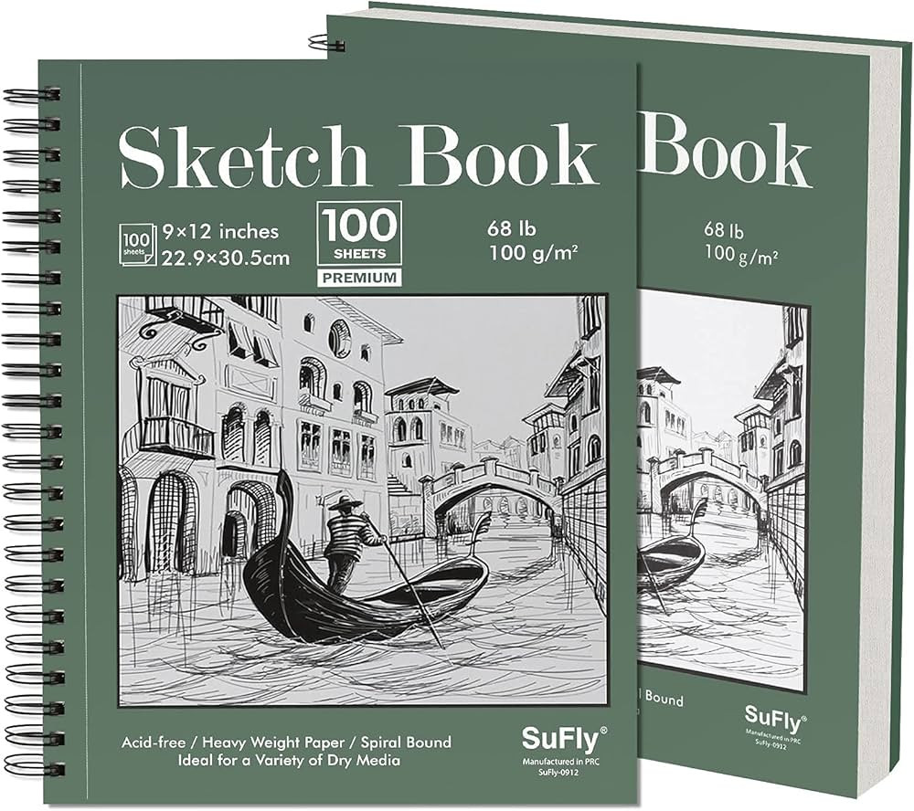 Sketch Book 9x12 inch - Pack of 2 (Total 200 Sheets) Spiral Bound Sketchbook, 68 lb/100gsm Artist... | Amazon (US)