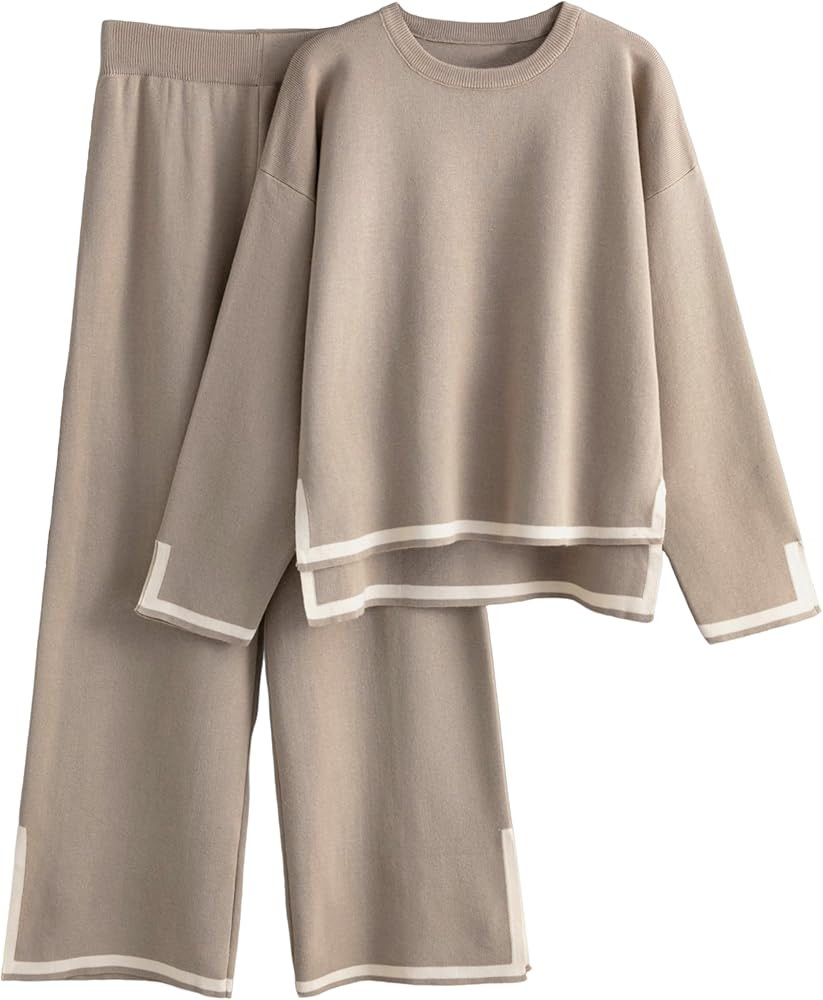 Tanming Women's 2 Piece Outfits Long Sleeve Knit Sweater Top Wide Leg Pants Lounge Sets Tracksuit... | Amazon (US)