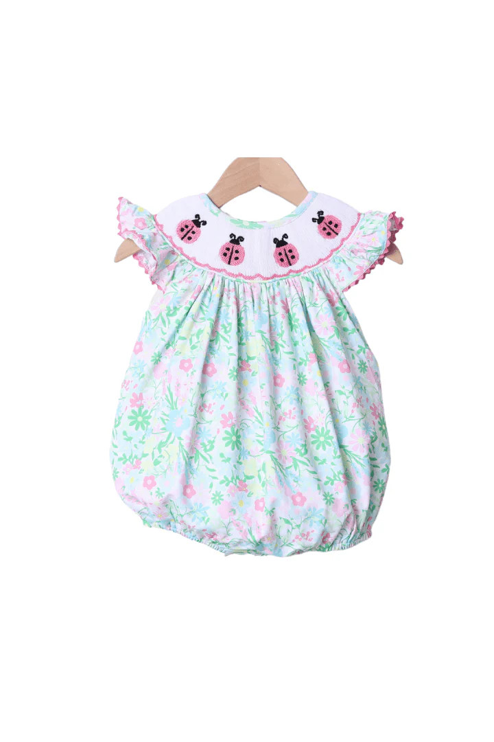 Smocked Lady Bug Ellie Floral Bubble | The Smocked Flamingo