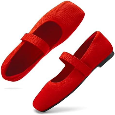 Wide Toe Box Flats Women Comfort Slip On Ballet Shoes Mary Jane Dressy Knit Flats with Adjustable... | Amazon (US)