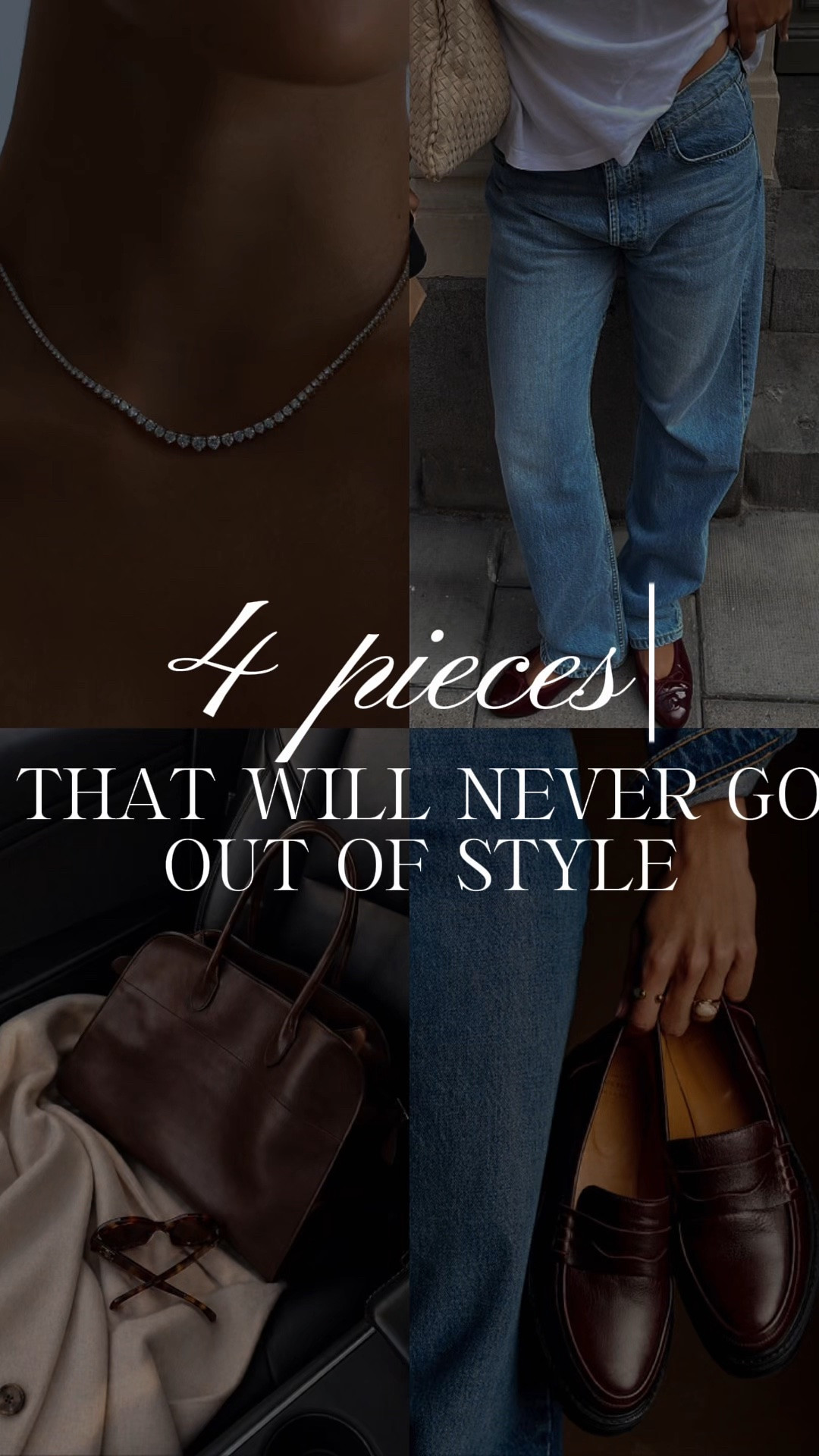 Trends come and go, but a well-built wardrobe never goes out of style.

These are 4 pieces I'll recommend over and over again because they're timeless, versatile, and you'll reach for them year after year.

Instead of constantly chasing what's trending, invest in pieces that make getting dressed effortless.



capsule wardrobe / capsule wardrobe essentials / timeless wardrobe staples / elevated basics / quiet luxury / classic style / minimalist wardrobe / leather tote bag / leather loafers / tennis necklace / everyday outfits / affordable luxury / chic outfits / wardrobe essentials / effortless style