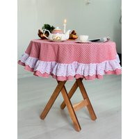 Red Gingham Linen Tablecloth Handmade Country Farmhouse Frilly Tablecover | Etsy (US)