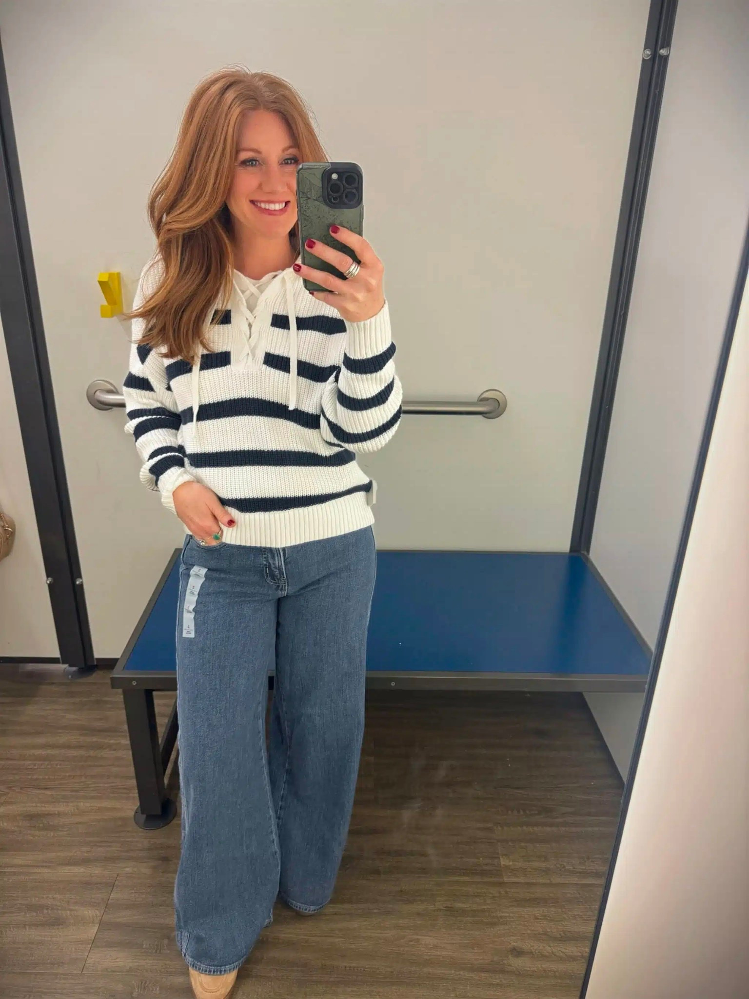 I love this striped tie sweater on Stephanie and she’s paired it with some fun wide leg jeans. Old Navy has some great new arrivals for Spring! Sweater size small | jeans size 2 

#LTKPetite #LTKOver40 #LTKWorkwear