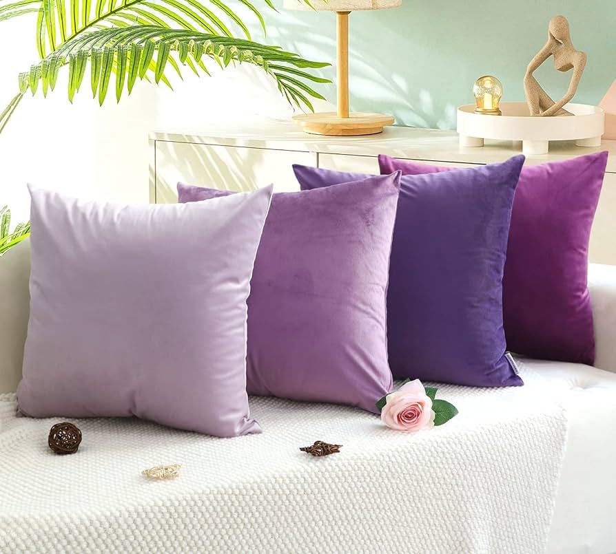 MEKAJUS Purple Throw Pillow Covers 18x18 Set of 4 Velvet Soft Square Couch Pillowcase for Patio S... | Amazon (US)