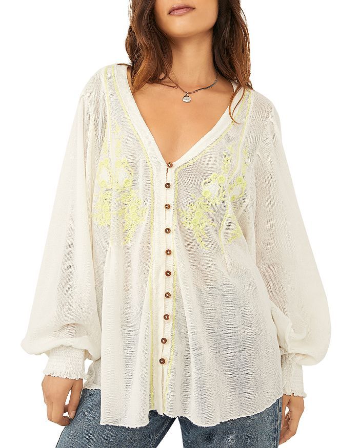 Margie Embroidered Cotton Button Front Top | Bloomingdale's (US)