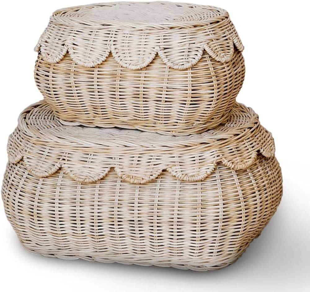 The Original Scalloped Basket Set Of 2 – Small Scallop Basket - 15 x 10 x 6 In - Hand-Woven & A... | Amazon (US)