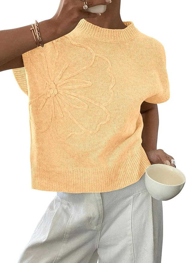 PRETTYGARDEN Women's 2026 Spring Sweater Vest Trendy Flower Knit Short Sleeve Cute Pullover Tank ... | Amazon (US)