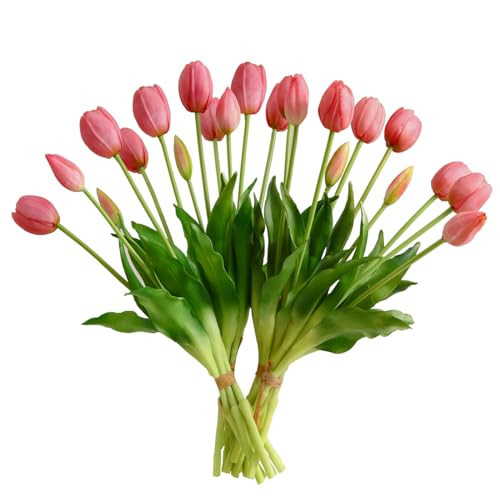 DAYHAP Artificial Flowers 20pcs Fake Tulips Real Touch, Faux Latex Tulips Flowers with Gift Box Soft Faux Tulips Bouquets Arrangements for Party Wedding Home Room Decoration(Light Purple) | Amazon (US)