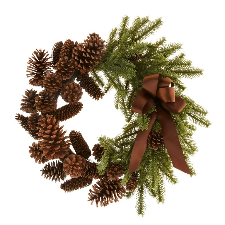 Holiday Time Natural Pinecones & Artificial Green Pine Decorative Wreath, 20" x 20" | Walmart (US)