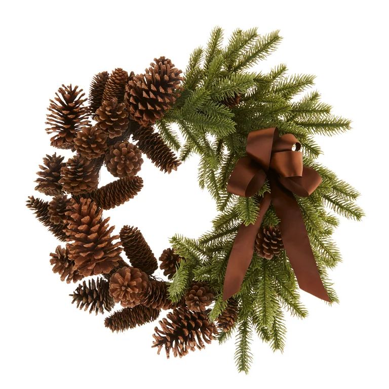 Holiday Time Natural Pinecones & Artificial Green Pine Decorative Wreath, 20" x 20" - Walmart.com | Walmart (US)